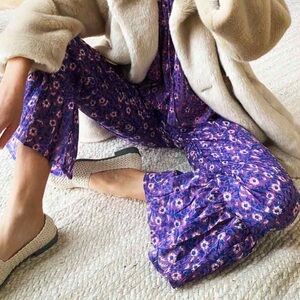 NWOT Emerson Fly India Collection Organic Cotton Violet Wildflower Pant Sz M*K10